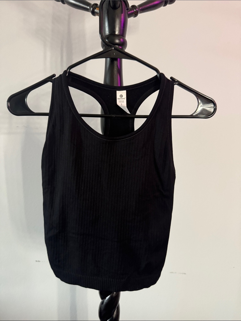 90 Degree By Reflex Black Ribbed Racerback Crop Tank